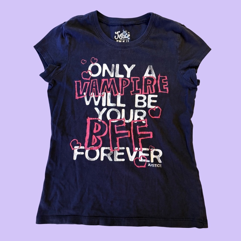 Y2K RARE Justice Vampire BFF Graphic Baby Tee Shirt Scene #19